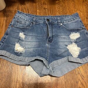 American Eagle Outfitters Blue Distressed Jean Shorts